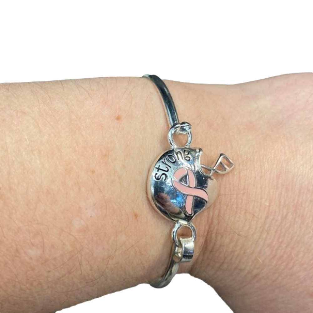 Pink Ribbon Hook Cuff Closure Bracelet- Breast Cancer Awareness  For Women NWT